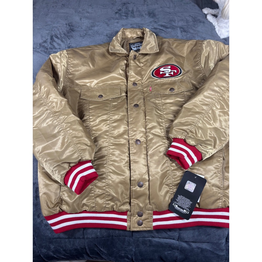 Levis x Starter San Francisco 49ers Satin Bomber Jacket Gold Mens XXL SF Logo